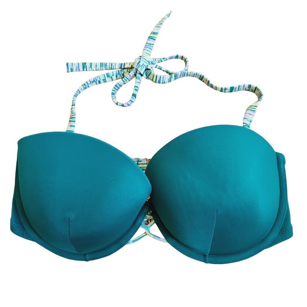 Victoria's Secret The Beach Teal Blue Halter Tie Swim Bra Padded Bikini Top 36D